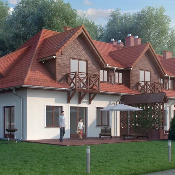 Wizualizacja domu szeregowego w Jeleniej Górze - widok na ogród